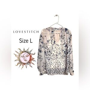 💫 Lovestitch Floral Sheer Boho Blouse Size L Lightweight Chic Top 💫
